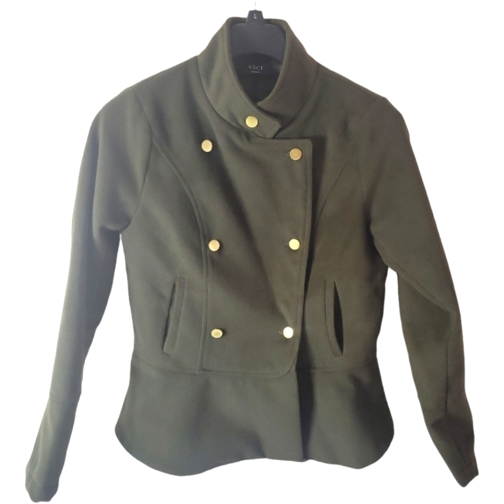 VICI Exclusive X Fate Hunter Green Double Breasted Peplum Blazer Jacket Small